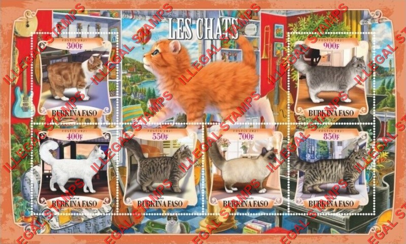 Burkina Faso 2021 Cats Illegal Stamp Souvenir Sheet of 6 Burkina Faso 2021 Cats Illegal Stamp Souvenir Sheet of 6