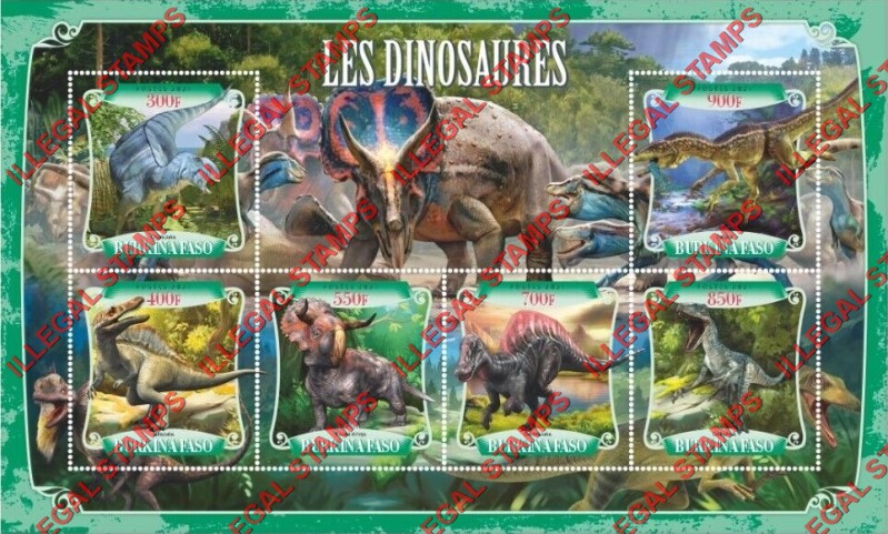 Burkina Faso 2021 Dinosaurs Illegal Stamp Souvenir Sheet of 6 Burkina Faso 2021 Dinosaurs Illegal Stamp Souvenir Sheet of 6