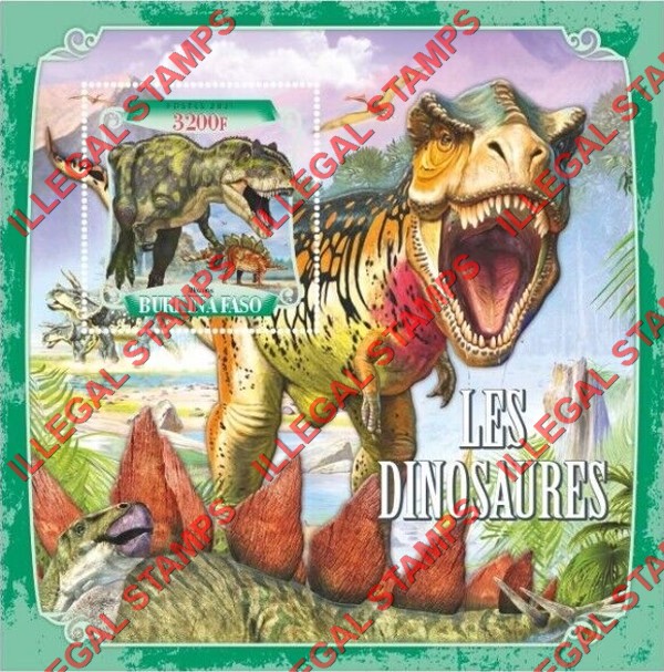 Burkina Faso 2021 Dinosaurs Illegal Stamp Souvenir Sheet of 1 Burkina Faso 2021 Dinosaurs Illegal Stamp Souvenir Sheet of 1