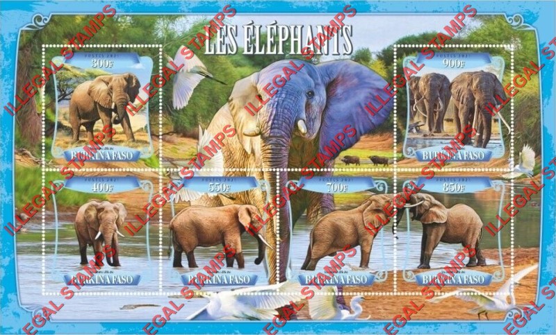 Burkina Faso 2021 Elephants Illegal Stamp Souvenir Sheet of 6 Burkina Faso 2021 Elephants Illegal Stamp Souvenir Sheet of 6