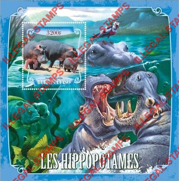 Burkina Faso 2021 Hippopotamus Illegal Stamp Souvenir Sheet of 1 Burkina Faso 2021 Hippopotamus Illegal Stamp Souvenir Sheet of 1