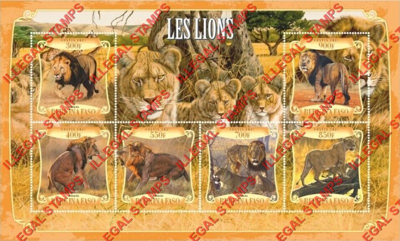 Burkina Faso 2021 Lions Illegal Stamp Souvenir Sheet of 6 Burkina Faso 2021 Lions Illegal Stamp Souvenir Sheet of 6