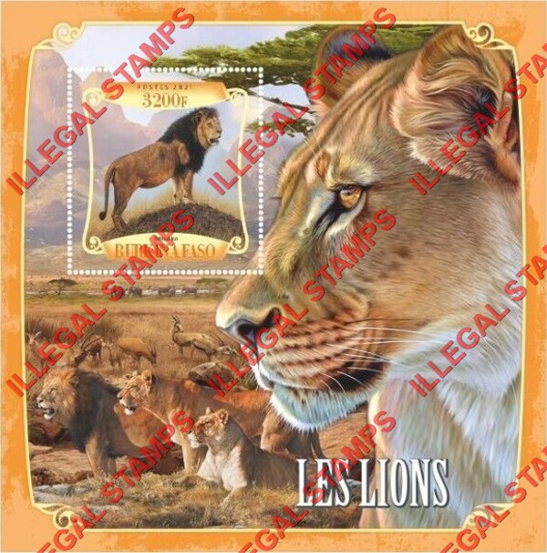 Burkina Faso 2021 Lions Illegal Stamp Souvenir Sheet of 1 Burkina Faso 2021 Lions Illegal Stamp Souvenir Sheet of 1