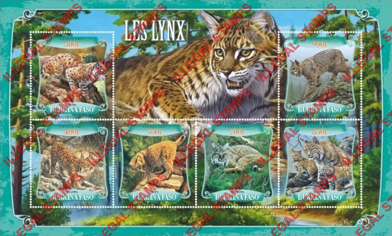 Burkina Faso 2021 Lynx Illegal Stamp Souvenir Sheet of 6 Burkina Faso 2021 Lynx Illegal Stamp Souvenir Sheet of 6