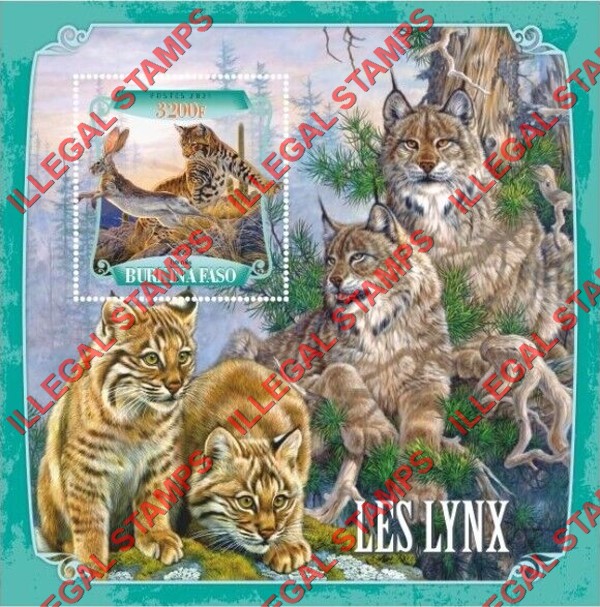 Burkina Faso 2021 Lynx Illegal Stamp Souvenir Sheet of 1 Burkina Faso 2021 Lynx Illegal Stamp Souvenir Sheet of 1