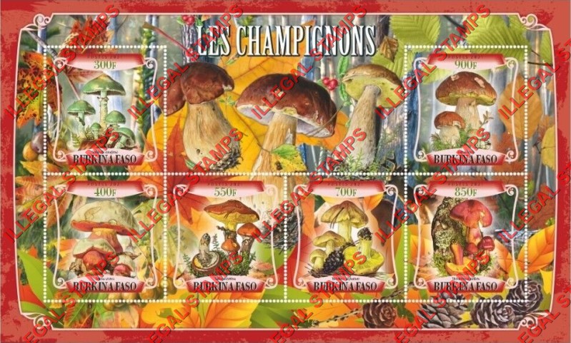Burkina Faso 2021 Mushrooms Illegal Stamp Souvenir Sheet of 6 Burkina Faso 2021 Mushrooms Illegal Stamp Souvenir Sheet of 6