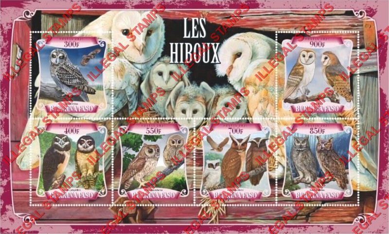 Burkina Faso 2021 Owls Illegal Stamp Souvenir Sheet of 6 Burkina Faso 2021 Owls Illegal Stamp Souvenir Sheet of 6