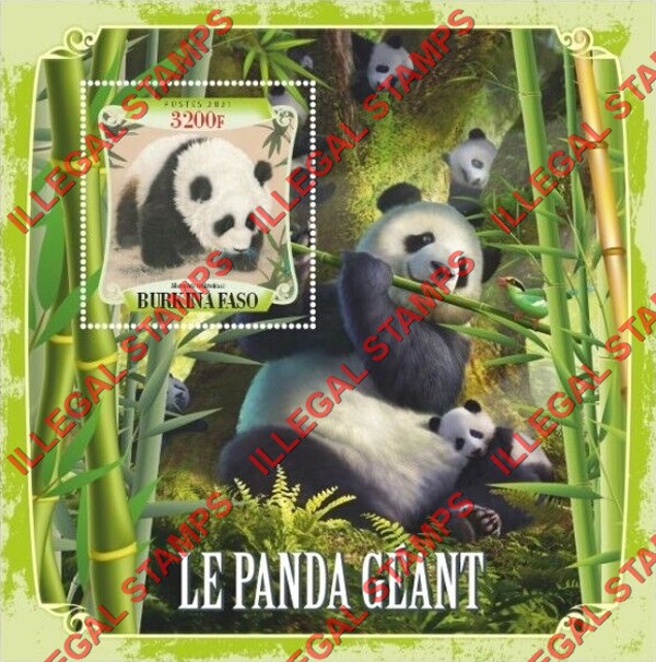 Burkina Faso 2021 Pandas Illegal Stamp Souvenir Sheet of 1 Burkina Faso 2021 Pandas Illegal Stamp Souvenir Sheet of 1
