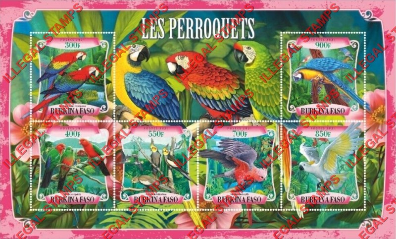 Burkina Faso 2021 Parrots Illegal Stamp Souvenir Sheet of 6 Burkina Faso 2021 Parrots Illegal Stamp Souvenir Sheet of 6