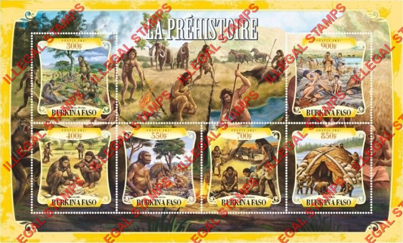 Burkina Faso 2021 Prehistoric Man Illegal Stamp Souvenir Sheet of 6 Burkina Faso 2021 Prehistoric Man Illegal Stamp Souvenir Sheet of 6