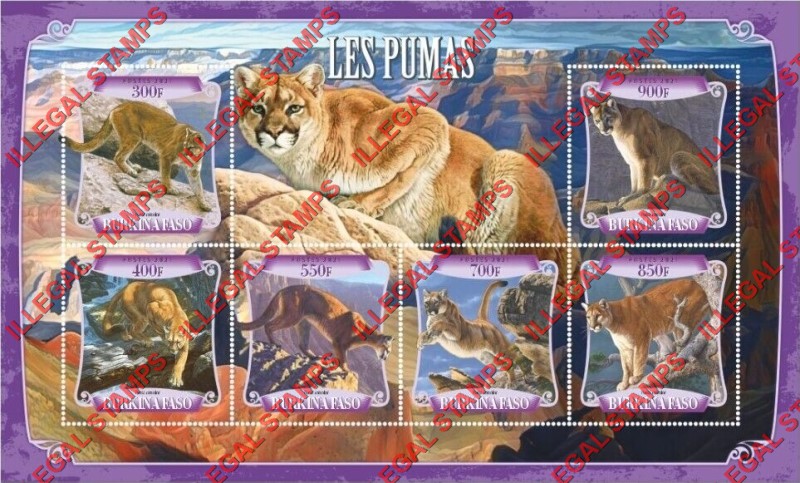 Burkina Faso 2021 Pumas Illegal Stamp Souvenir Sheet of 6 Burkina Faso 2021 Pumas Illegal Stamp Souvenir Sheet of 6