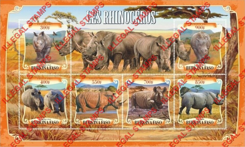 Burkina Faso 2021 Rhinoceros Illegal Stamp Souvenir Sheet of 6 Burkina Faso 2021 Rhinoceros Illegal Stamp Souvenir Sheet of 6