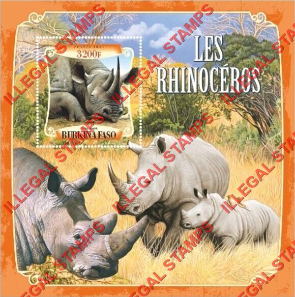 Burkina Faso 2021 Rhinoceros Illegal Stamp Souvenir Sheet of 1 Burkina Faso 2021 Rhinoceros Illegal Stamp Souvenir Sheet of 1