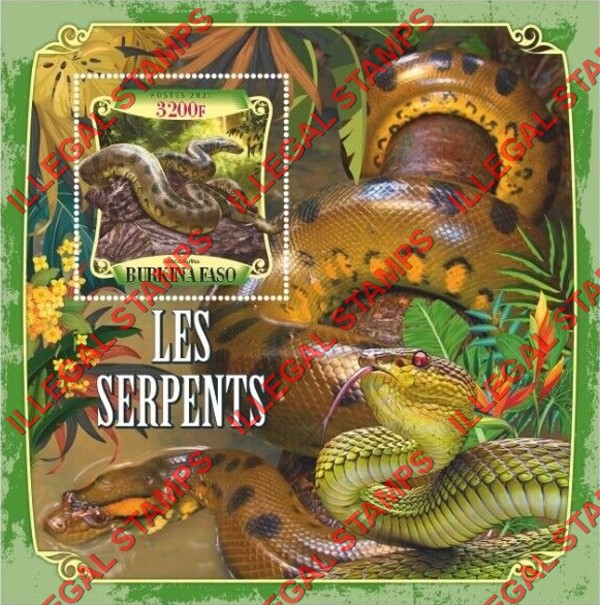Burkina Faso 2021 Snakes Illegal Stamp Souvenir Sheet of 1 Burkina Faso 2021 Snakes Illegal Stamp Souvenir Sheet of 1