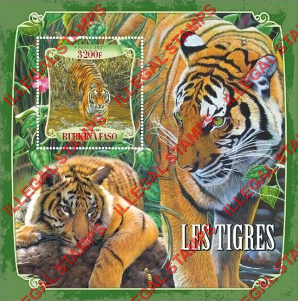 Burkina Faso 2021 Tigers Illegal Stamp Souvenir Sheet of 1 Burkina Faso 2021 Tigers Illegal Stamp Souvenir Sheet of 1