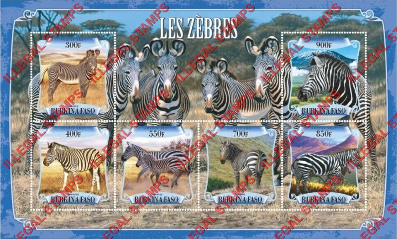 Burkina Faso 2021 Zebras Illegal Stamp Souvenir Sheet of 6 Burkina Faso 2021 Zebras Illegal Stamp Souvenir Sheet of 6