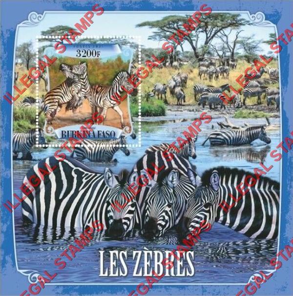 Burkina Faso 2021 Zebras Illegal Stamp Souvenir Sheet of 1 Burkina Faso 2021 Zebras Illegal Stamp Souvenir Sheet of 1