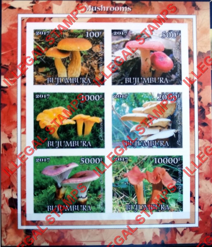 Bujumbura 2017 Mushrooms Counterfeit Illegal Stamp Souvenir Sheet of 6 Bujumbura 2017 Mushrooms Counterfeit Illegal Stamp Souvenir Sheet of 6