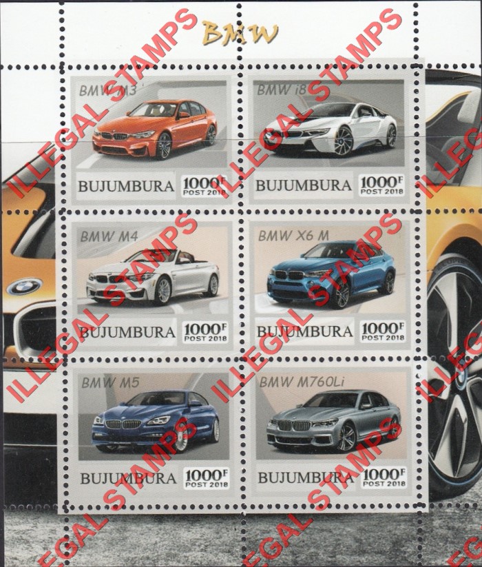 Bujumbura 2018 Cars BMW Counterfeit Illegal Stamp Souvenir Sheet of 6 Bujumbura 2018 Cars BMW Counterfeit Illegal Stamp Souvenir Sheet of 6