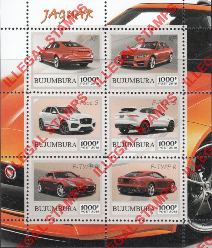 Bujumbura 2018 Cars Jaguar Counterfeit Illegal Stamp Souvenir Sheet of 6 Bujumbura 2018 Cars Jaguar Counterfeit Illegal Stamp Souvenir Sheet of 6