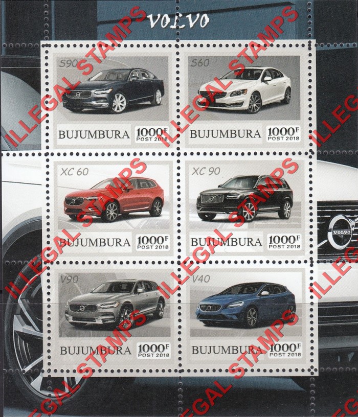 Bujumbura 2018 Cars Volvo Counterfeit Illegal Stamp Souvenir Sheet of 6 Bujumbura 2018 Cars Volvo Counterfeit Illegal Stamp Souvenir Sheet of 6