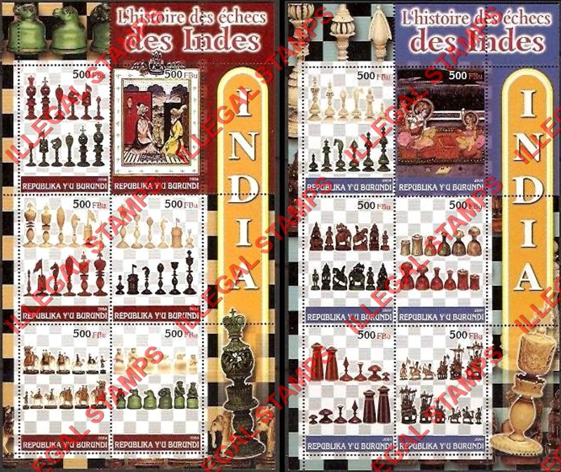 Burundi 2004 Chess Counterfeit Illegal Stamp Souvenir Sheets of 6 Burundi 2004 Chess Counterfeit Illegal Stamp Souvenir Sheets of 6