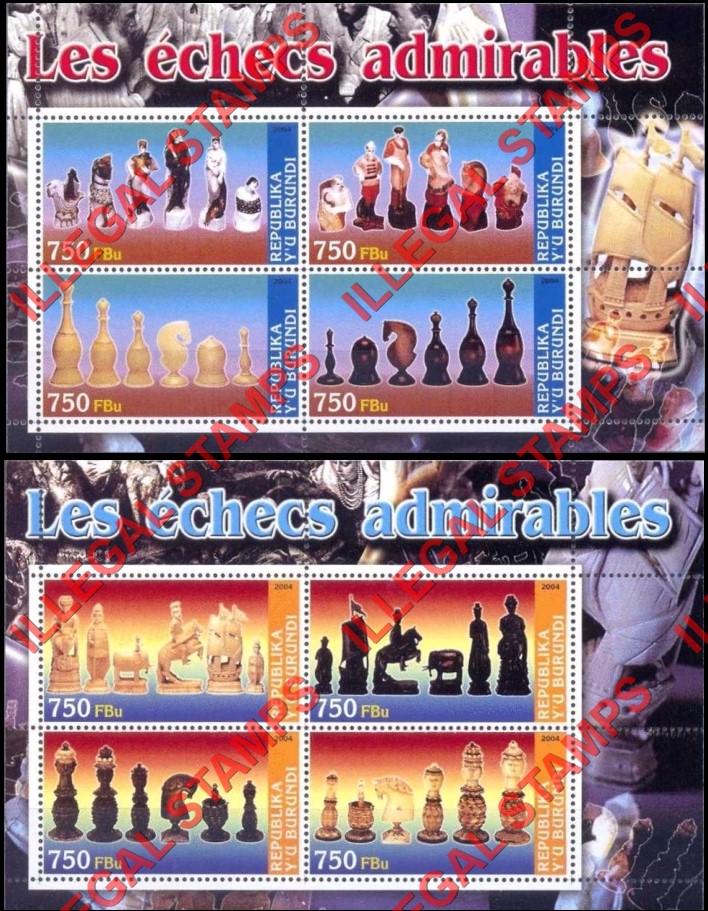 Burundi 2004 Chess Counterfeit Illegal Stamp Souvenir Sheets of 4 Burundi 2004 Chess Counterfeit Illegal Stamp Souvenir Sheets of 4
