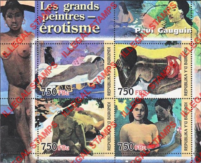 Burundi 2004 Paintings by Paul Gauguin Counterfeit Illegal Stamp Souvenir Sheet of 4 Burundi 2004 Paintings by Paul Gauguin Counterfeit Illegal Stamp Souvenir Sheet of 4