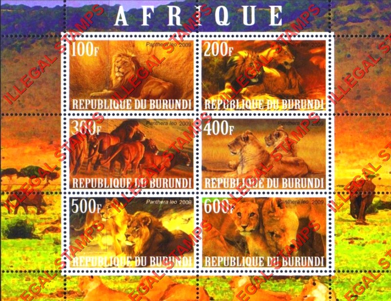 Burundi 2009 Africa Animals Lions Counterfeit Illegal Stamp Souvenir Sheet of 6 Burundi 2009 Africa Animals Lions Counterfeit Illegal Stamp Souvenir Sheet of 6