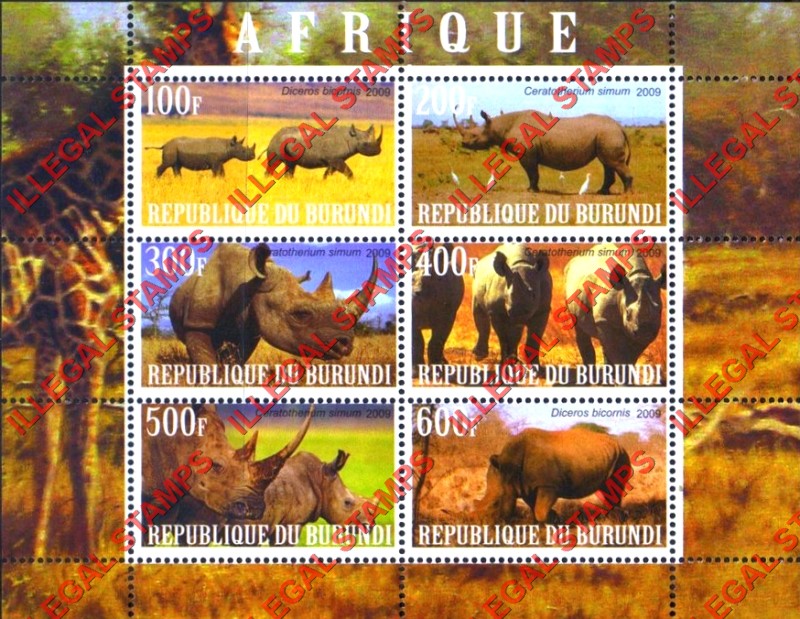 Burundi 2009 Africa Animals Rhinoceros Counterfeit Illegal Stamp Souvenir Sheet of 6 Burundi 2009 Africa Animals Rhinoceros Counterfeit Illegal Stamp Souvenir Sheet of 6