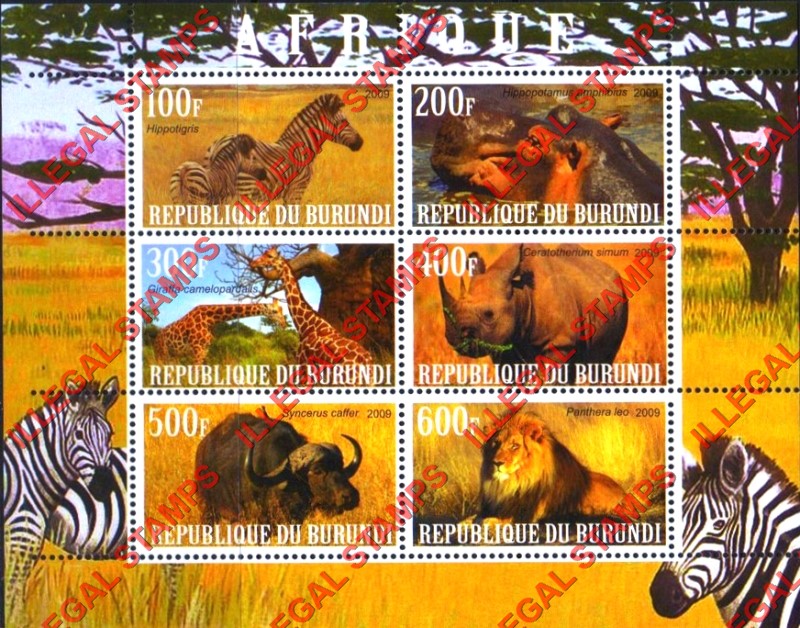 Burundi 2009 Africa Animals Zebras Giraffes Counterfeit Illegal Stamp Souvenir Sheet of 6 Burundi 2009 Africa Animals Zebras Giraffes Counterfeit Illegal Stamp Souvenir Sheet of 6