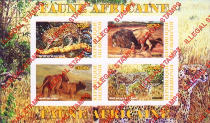 Burundi 2009 Africa Fauna Animals Cheetahs Lions Counterfeit Illegal Stamp Souvenir Sheet of 4 Burundi 2009 Africa Fauna Animals Cheetahs Lions Counterfeit Illegal Stamp Souvenir Sheet of 4