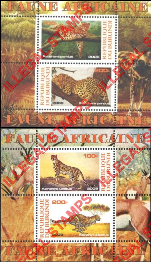 Burundi 2009 Africa Fauna Animals Cheetahs Counterfeit Illegal Stamp Souvenir Sheets of 2 Burundi 2009 Africa Fauna Animals Cheetahs Counterfeit Illegal Stamp Souvenir Sheets of 2