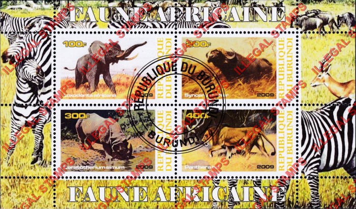 Burundi 2009 Africa Fauna Animals Elephant Bison Rhino Lion Counterfeit Illegal Stamp Souvenir Sheet of 4 Burundi 2009 Africa Fauna Animals Elephant Bison Rhino Lion Counterfeit Illegal Stamp Souvenir Sheet of 4