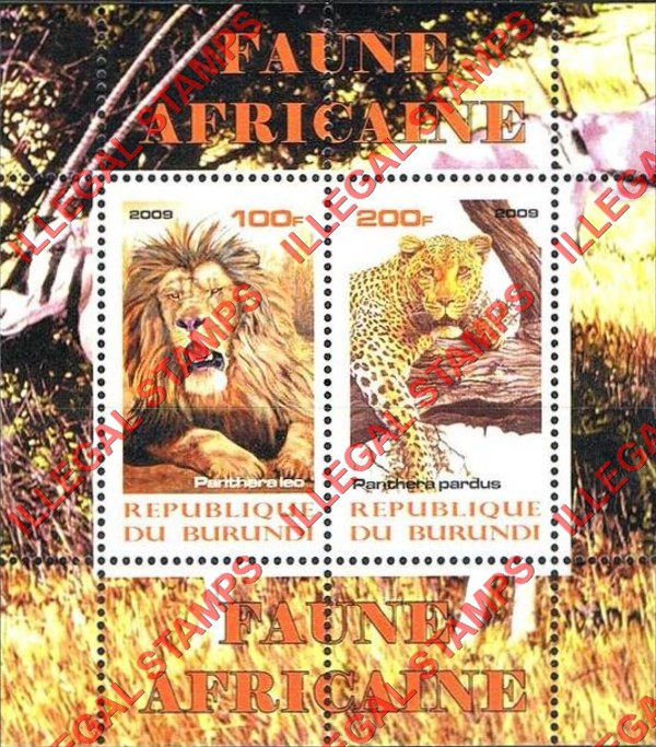 Burundi 2009 Africa Fauna Animals Lion Cheetah Counterfeit Illegal Stamp Souvenir Sheet of 2 Burundi 2009 Africa Fauna Animals Lion Cheetah Counterfeit Illegal Stamp Souvenir Sheet of 2