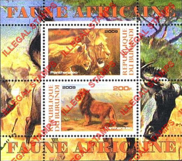 Burundi 2009 Africa Fauna Animals Lions Counterfeit Illegal Stamp Souvenir Sheet of 2 Burundi 2009 Africa Fauna Animals Lions Counterfeit Illegal Stamp Souvenir Sheet of 2