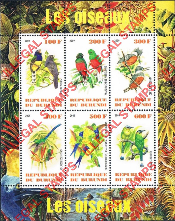 Burundi 2009 Birds Counterfeit Illegal Stamp Souvenir Sheet of 6 Burundi 2009 Birds Counterfeit Illegal Stamp Souvenir Sheet of 6