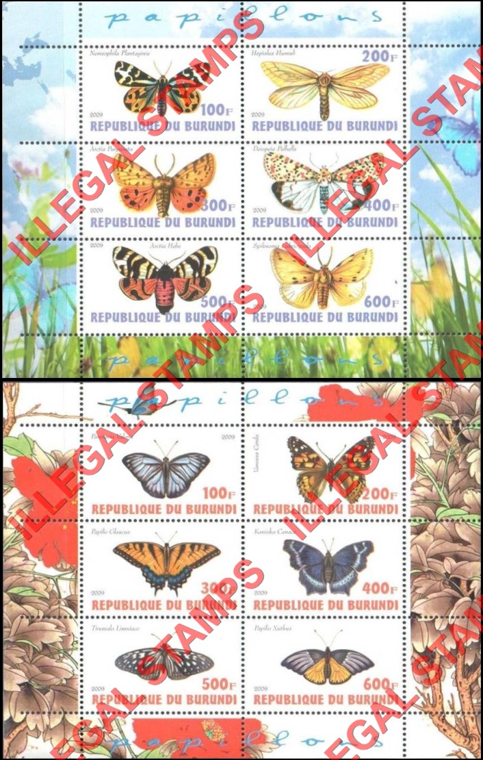 Burundi 2009 Butterflies Counterfeit Illegal Stamp Souvenir Sheets of 6 Burundi 2009 Butterflies Counterfeit Illegal Stamp Souvenir Sheets of 6