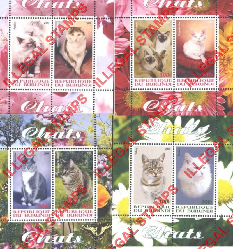 Burundi 2009 Cats Counterfeit Illegal Stamp Souvenir Sheets of 2 Burundi 2009 Cats Counterfeit Illegal Stamp Souvenir Sheets of 2