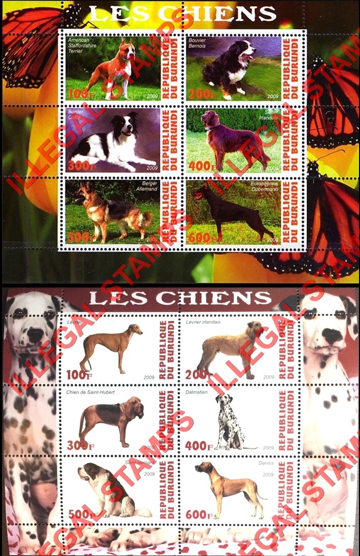 Burundi 2009 Dogs Counterfeit Illegal Stamp Souvenir Sheets of 6 (Part 2) Burundi 2009 Dogs Counterfeit Illegal Stamp Souvenir Sheets of 6 (Part 2)