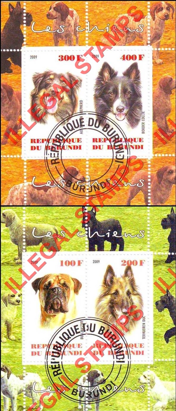 Burundi 2009 Dogs Counterfeit Illegal Stamp Souvenir Sheets of 2 Burundi 2009 Dogs Counterfeit Illegal Stamp Souvenir Sheets of 2