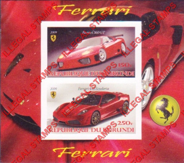 Burundi 2009 Ferrari Counterfeit Illegal Stamp Souvenir Sheet of 2 Burundi 2009 Ferrari Counterfeit Illegal Stamp Souvenir Sheet of 2