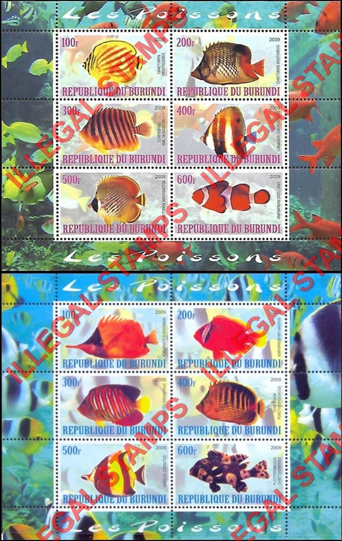 Burundi 2009 Fish Counterfeit Illegal Stamp Souvenir Sheets of 6 (Part 1) Burundi 2009 Fish Counterfeit Illegal Stamp Souvenir Sheets of 6 (Part 1)