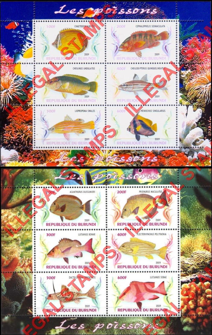 Burundi 2009 Fish Counterfeit Illegal Stamp Souvenir Sheets of 6 (Part 2) Burundi 2009 Fish Counterfeit Illegal Stamp Souvenir Sheets of 6 (Part 2)