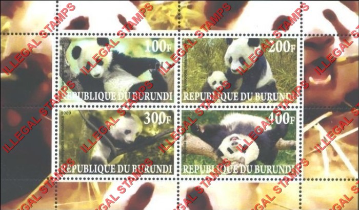 Burundi 2009 Pandas Counterfeit Illegal Stamp Souvenir Sheet of 4 Burundi 2009 Pandas Counterfeit Illegal Stamp Souvenir Sheet of 4