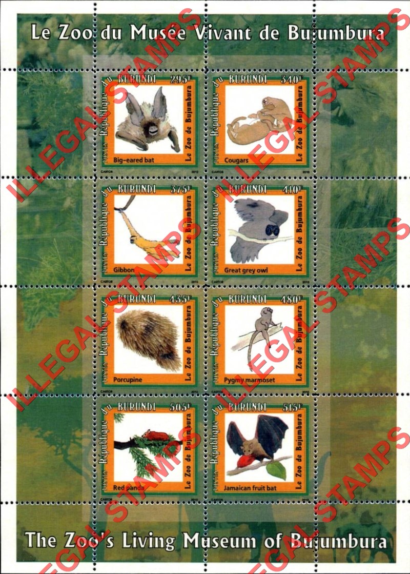 Burundi 2010 Animals in Bujumbura Zoo Counterfeit Illegal Stamp Souvenir Sheets of 8 (Sheet 1) Burundi 2010 Animals in Bujumbura Zoo Counterfeit Illegal Stamp Souvenir Sheets of 8 (Sheet 1)