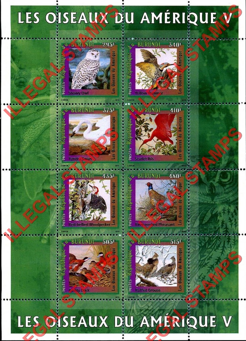 Burundi 2010 Birds of America Counterfeit Illegal Stamp Souvenir Sheets of 8 (Sheet 5) Burundi 2010 Birds of America Counterfeit Illegal Stamp Souvenir Sheets of 8 (Sheet 5)