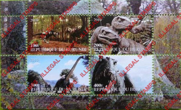 Burundi 2010 Dinosaurs (different) Counterfeit Illegal Stamp Souvenir Sheets of 4 (Part 2) Burundi 2010 Dinosaurs (different) Counterfeit Illegal Stamp Souvenir Sheets of 4 (Part 2)