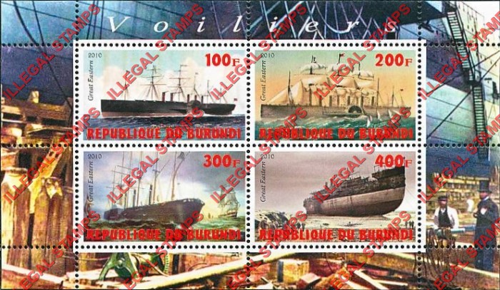 Burundi 2010 Ships Counterfeit Illegal Stamp Souvenir Sheet of 4 Burundi 2010 Ships Counterfeit Illegal Stamp Souvenir Sheet of 4