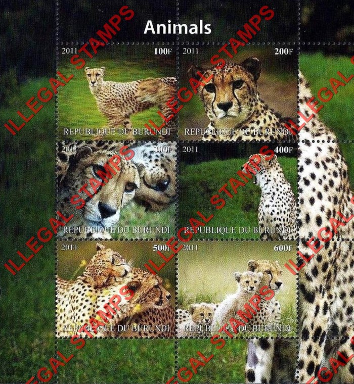 Burundi 2011 Animals Counterfeit Illegal Stamp Souvenir Sheet of 6 (Sheet 1) Burundi 2011 Animals Counterfeit Illegal Stamp Souvenir Sheet of 6 (Sheet 1)